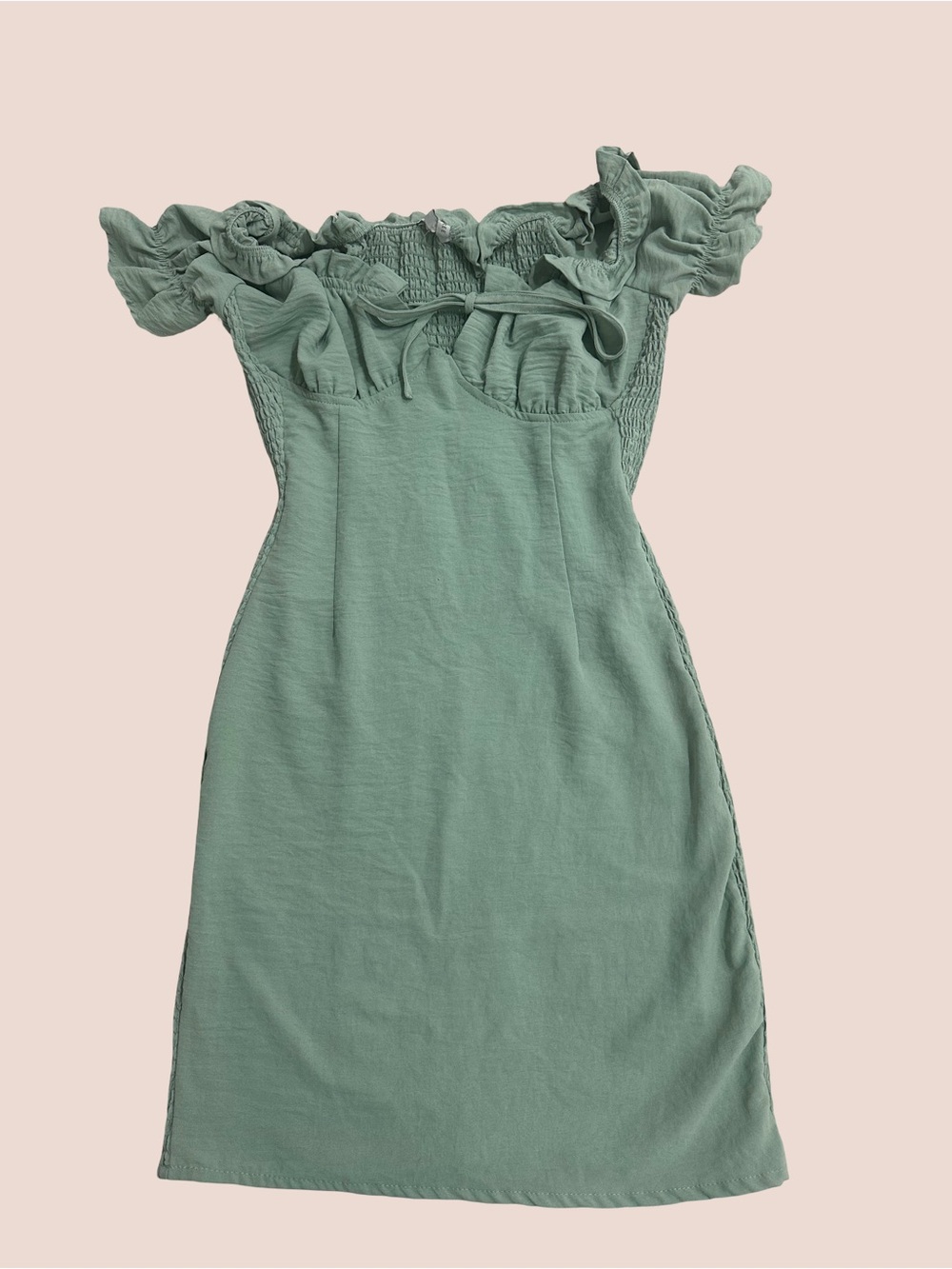 Off-Shoulder Ruffle Midi Dress in Sage Green